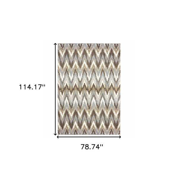 HomeRoots 2' X 8' Ikat Pattern Runner Rug – Stylish Gray and Taupe Design for Modern Hallways and Entryways 6'7" x 9'6" 388847
