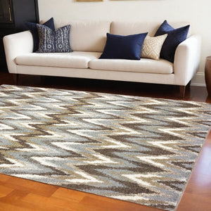 HomeRoots 2' X 8' Ikat Pattern Runner Rug – Stylish Gray and Taupe Design for Modern Hallways and Entryways 6'7" x 9'6" 388847