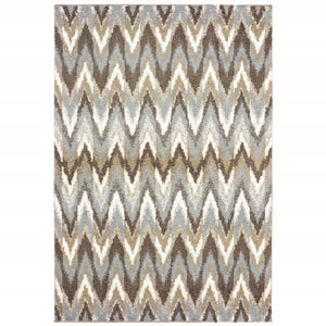 HomeRoots 2' X 8' Ikat Pattern Runner Rug – Stylish Gray and Taupe Design for Modern Hallways and Entryways 7'10" x 10'10" 388848