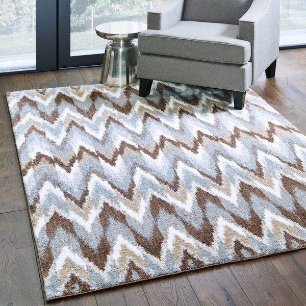 HomeRoots 2' X 8' Ikat Pattern Runner Rug – Stylish Gray and Taupe Design for Modern Hallways and Entryways 7'10" x 10'10" 388848