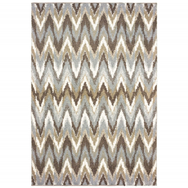 HomeRoots 2' X 8' Ikat Pattern Runner Rug – Stylish Gray and Taupe Design for Modern Hallways and Entryways 9'10" x 12'10" 388849