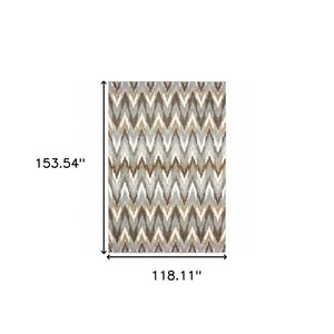 HomeRoots 2' X 8' Ikat Pattern Runner Rug – Stylish Gray and Taupe Design for Modern Hallways and Entryways 9'10" x 12'10" 388849