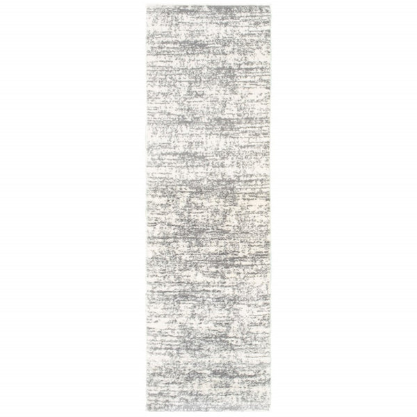 HomeRoots 2' X 8' Abstract Strokes Runner Rug - Contemporary Design for Hallways, Soft, Durable & Stylish Ivory/ Grey 2'3" x 7'6" 388850