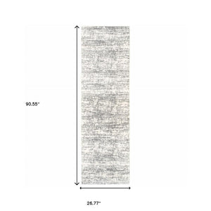 HomeRoots 2' X 8' Abstract Strokes Runner Rug - Contemporary Design for Hallways, Soft, Durable & Stylish Ivory/ Grey 2'3" x 7'6" 388850