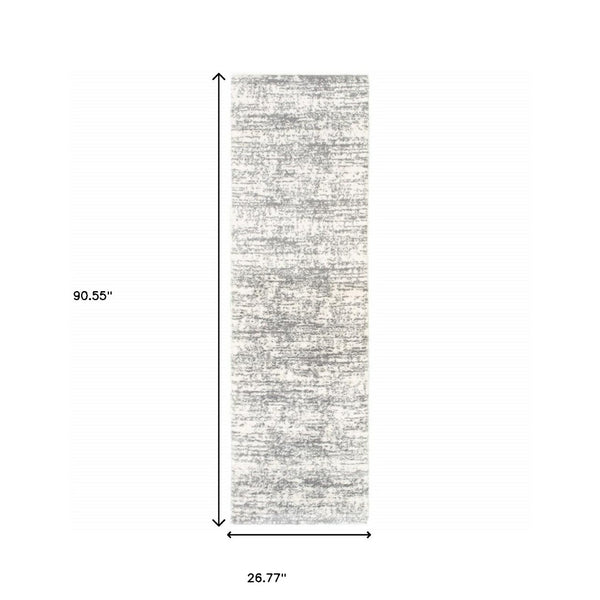 HomeRoots 2' X 8' Abstract Strokes Runner Rug - Contemporary Design for Hallways, Soft, Durable & Stylish Ivory/ Grey 2'3" x 7'6" 388850