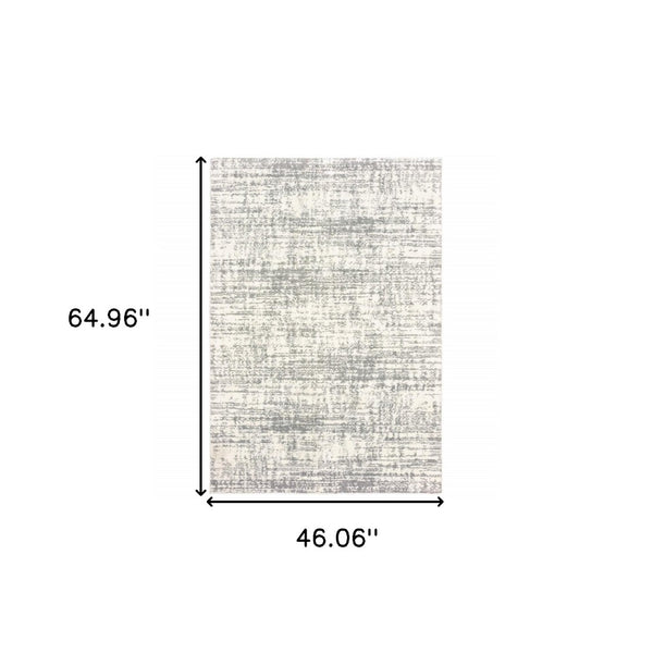HomeRoots 2' X 8' Abstract Strokes Runner Rug - Contemporary Design for Hallways, Soft, Durable & Stylish Ivory/ Grey 3'10" x 5'5" 388851