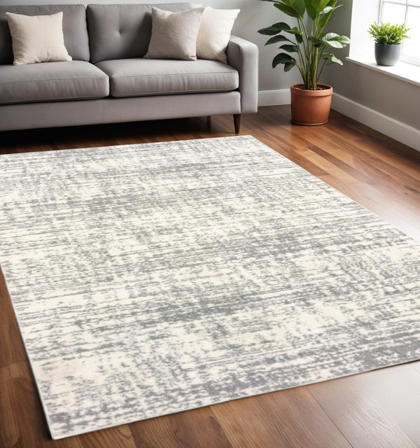 HomeRoots 2' X 8' Abstract Strokes Runner Rug - Contemporary Design for Hallways, Soft, Durable & Stylish Ivory/ Grey 5'3" x 7'6" 388852
