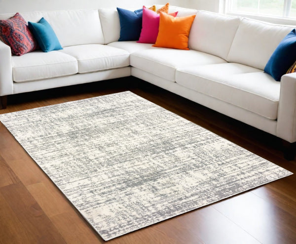 HomeRoots 2' X 8' Abstract Strokes Runner Rug - Contemporary Design for Hallways, Soft, Durable & Stylish Ivory/ Grey 7'10" x 10'10" 388854