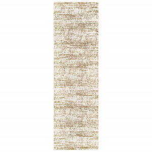Homeroots 2' X 8' Ivory And Gray Abstract Strokes Runner Rug Ivory,Taupe Polyester 388856