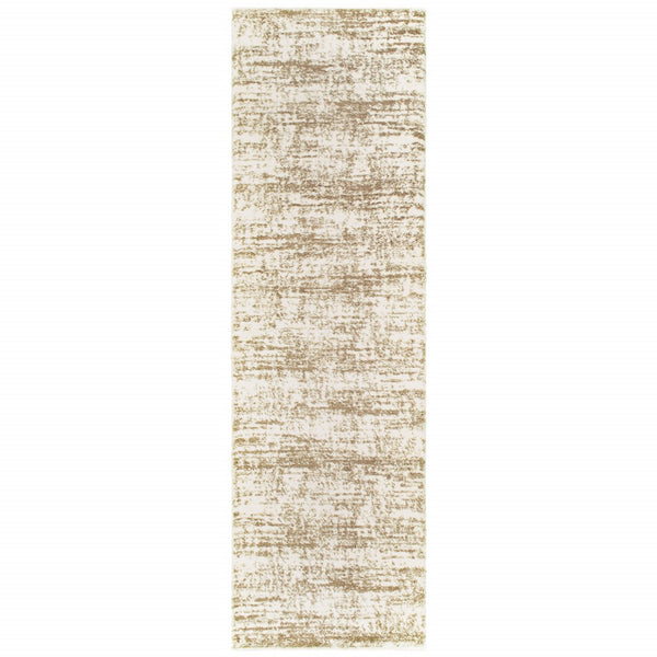 Homeroots 2' X 8' Ivory And Gray Abstract Strokes Runner Rug Ivory,Taupe Polyester 388856