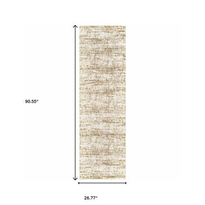 Homeroots 2' X 8' Ivory And Gray Abstract Strokes Runner Rug Ivory,Taupe Polyester 388856