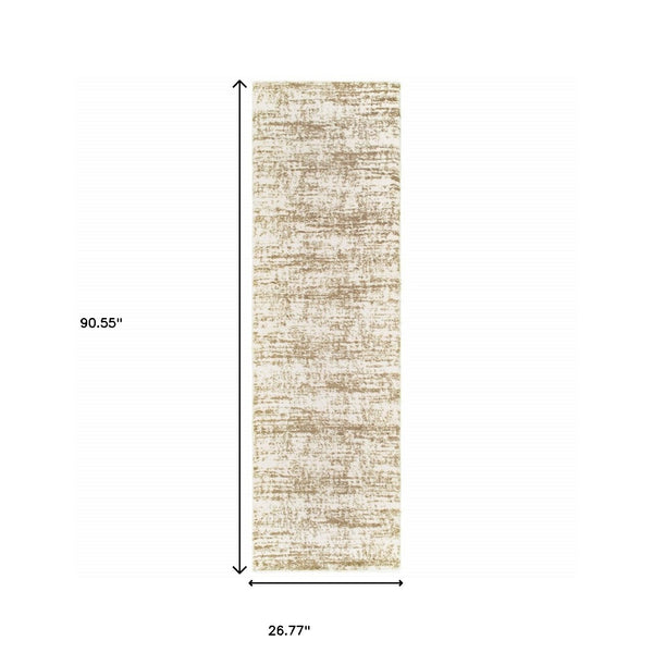 Homeroots 2' X 8' Ivory And Gray Abstract Strokes Runner Rug Ivory,Taupe Polyester 388856