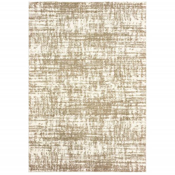 Homeroots 4' X 6' Ivory And Gray Abstract Strokes Area Rug Ivory,Taupe Polyester 388857