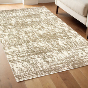 Homeroots 4' X 6' Ivory And Gray Abstract Strokes Area Rug Ivory,Taupe Polyester 388857