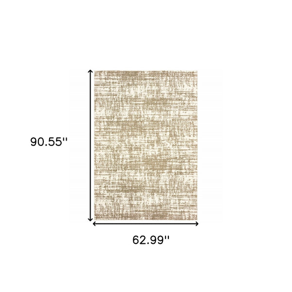Homeroots 5' X 8' Ivory And Gray Abstract Strokes Area Rug Ivory,Taupe Polyester 388858