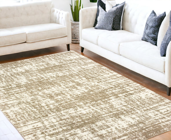 Homeroots 5' X 8' Ivory And Gray Abstract Strokes Area Rug Ivory,Taupe Polyester 388858