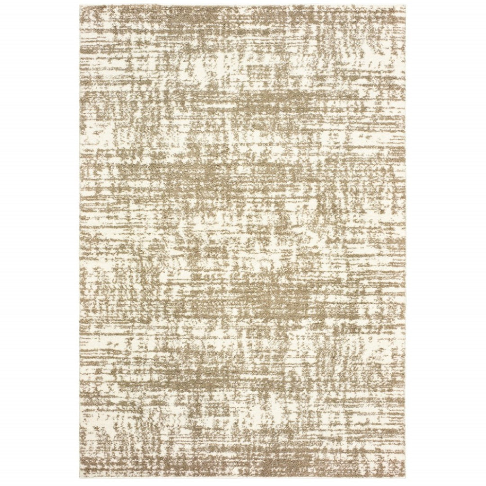 HomeRoots 2' X 8' Abstract Gray Strokes Runner Rug - Modern Elegance for Hallways, Durable & Easy Care Ivory/ Taupe 6'7" x 9'6" 388859