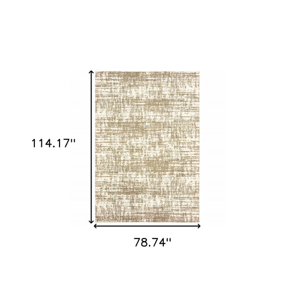 Homeroots 7' X 10' Ivory Shag Power Loom Area Rug Ivory,Taupe Polyester 388859