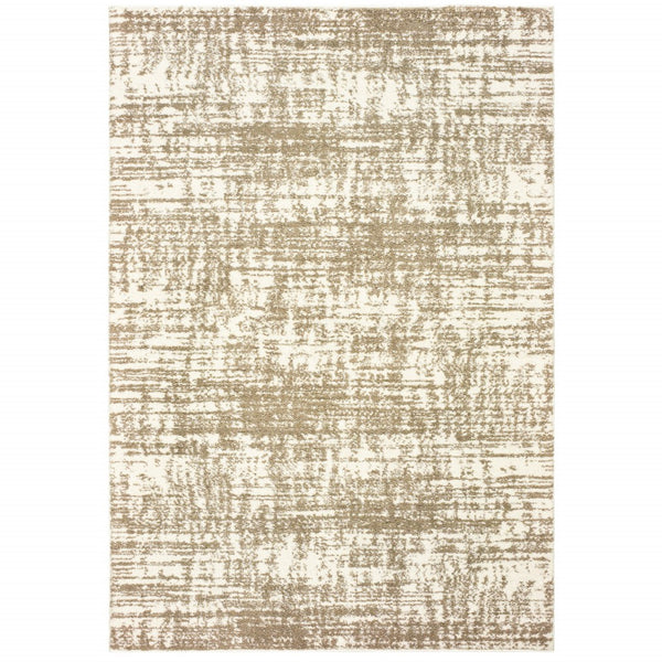 Homeroots 7' X 10' Ivory Shag Power Loom Area Rug Ivory,Taupe Polyester 388859