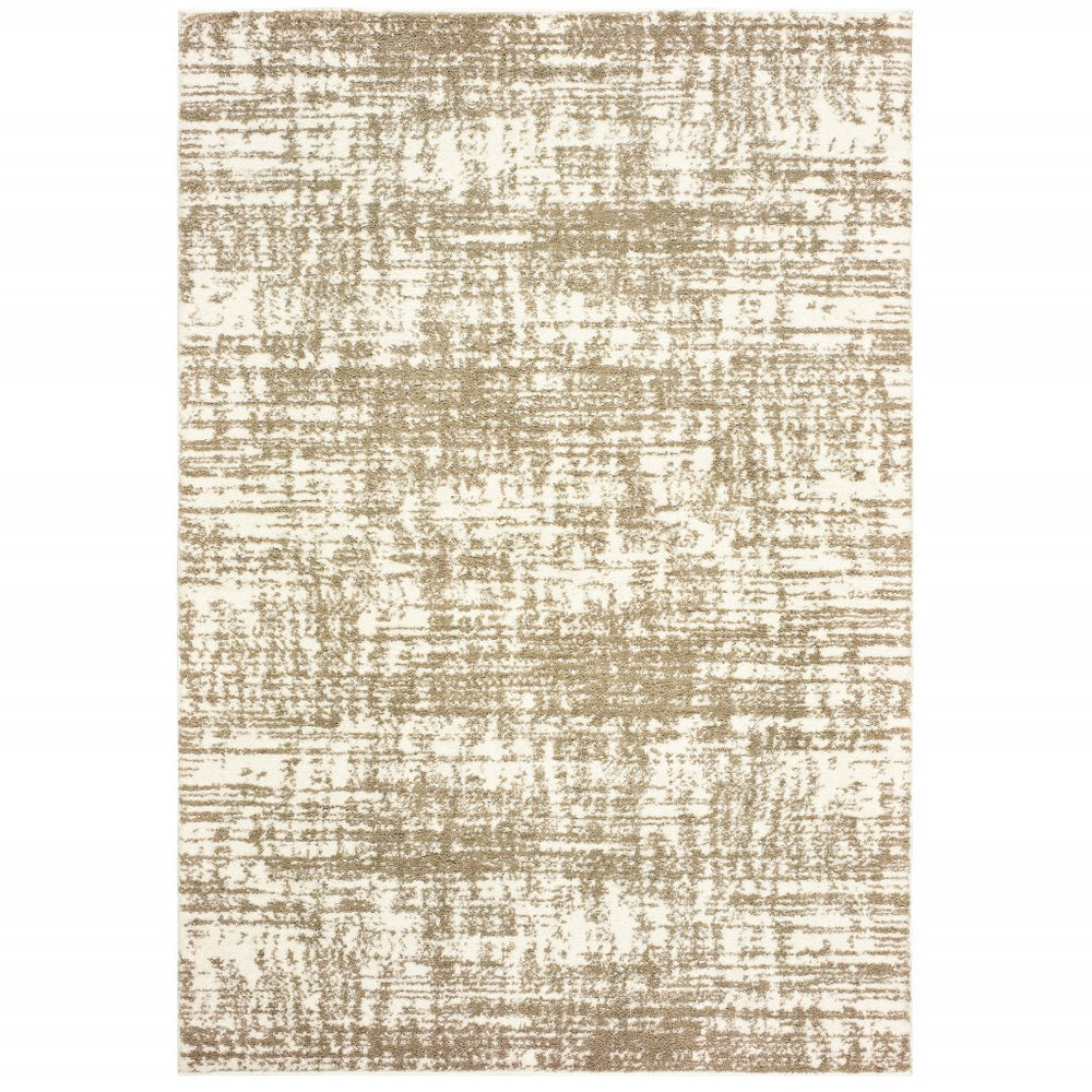 Homeroots 8' X 11' Ivory And Gray Abstract Strokes Area Rug Ivory,Taupe Polyester 388860