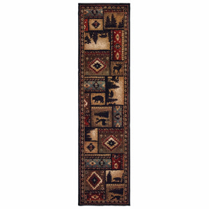 Homeroots 2' X 8' Black And Brown Nature Lodge Runner Rug  Polypropylene 388862
