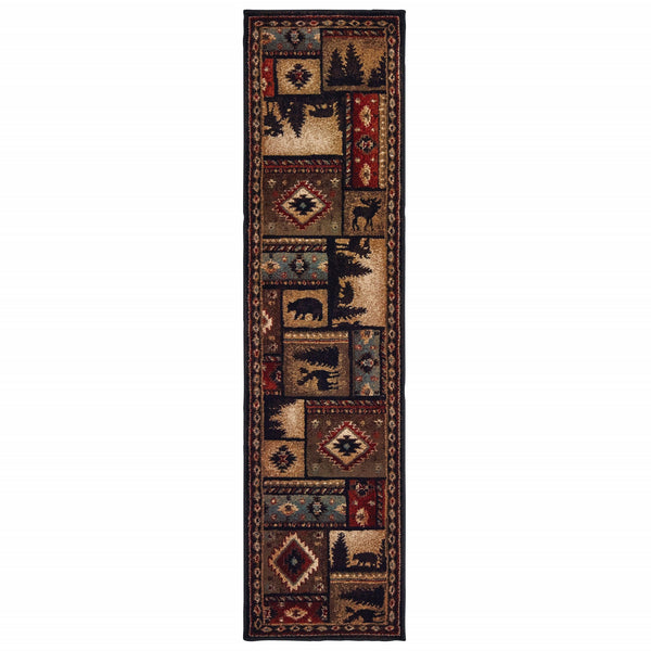 Homeroots 2' X 8' Black And Brown Nature Lodge Runner Rug  Polypropylene 388862