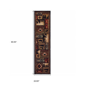 Homeroots 2' X 8' Black And Brown Nature Lodge Runner Rug  Polypropylene 388862
