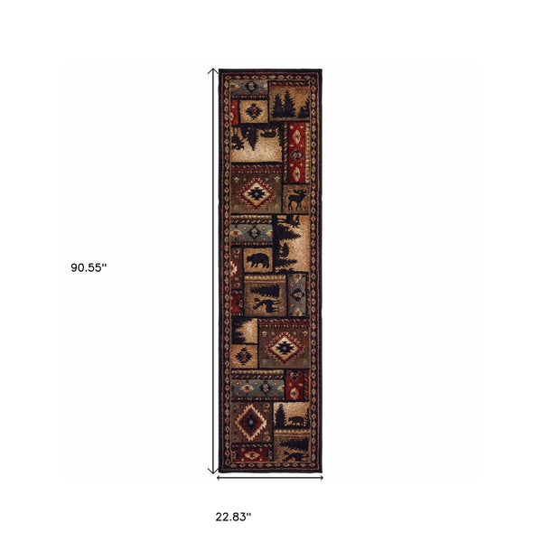 Homeroots 2' X 8' Black And Brown Nature Lodge Runner Rug  Polypropylene 388862