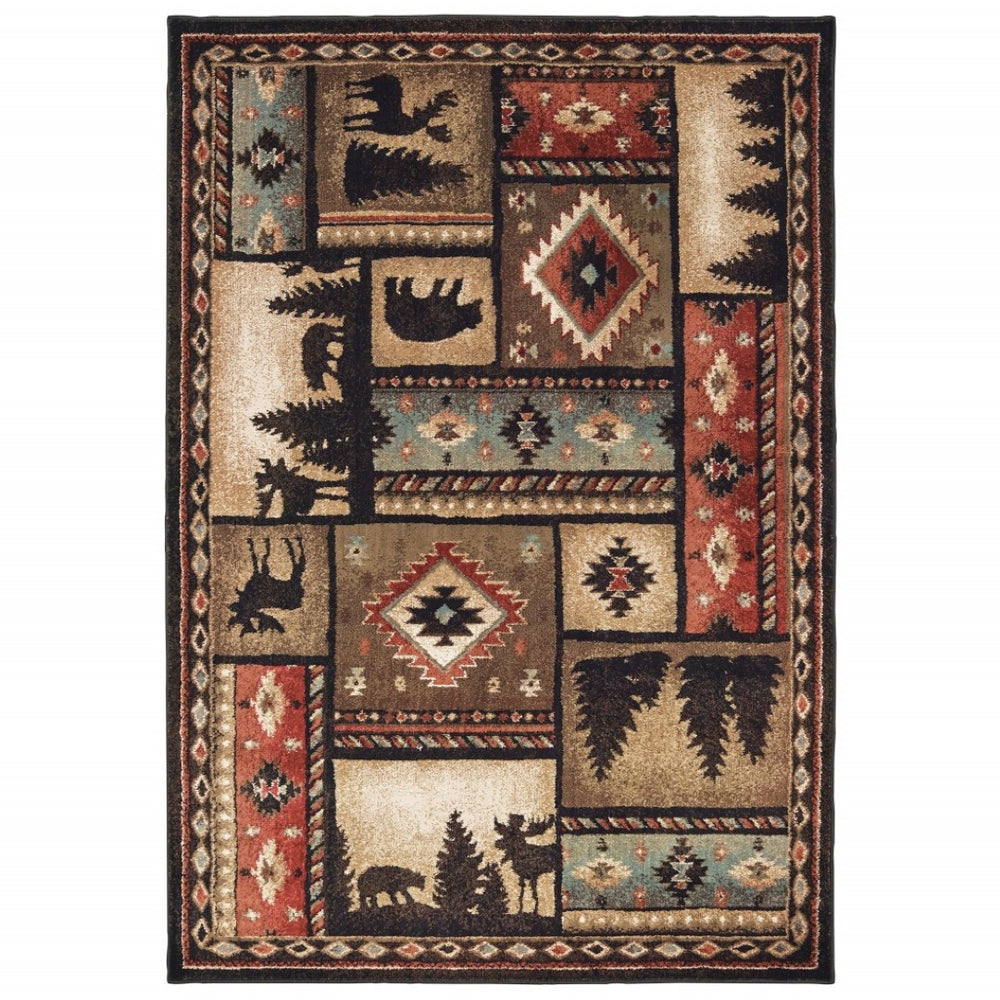 HomeRoots 5' Brown and Black Lodge-Style Area Rug - Cozy, Durable, and Perfect for High-Traffic Spaces 6'7" x 9'2" 388865