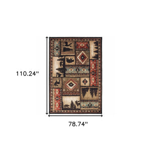Homeroots 7' X 9' Black And Brown Nature Lodge Area Rug  Polypropylene 388865