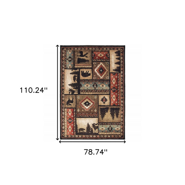 Homeroots 7' X 9' Black And Brown Nature Lodge Area Rug  Polypropylene 388865