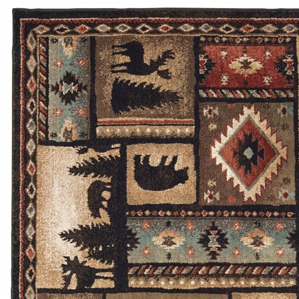 Homeroots 7' X 9' Black And Brown Nature Lodge Area Rug  Polypropylene 388865