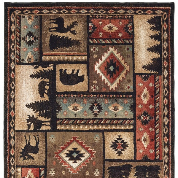 Homeroots 7' X 9' Black And Brown Nature Lodge Area Rug  Polypropylene 388865