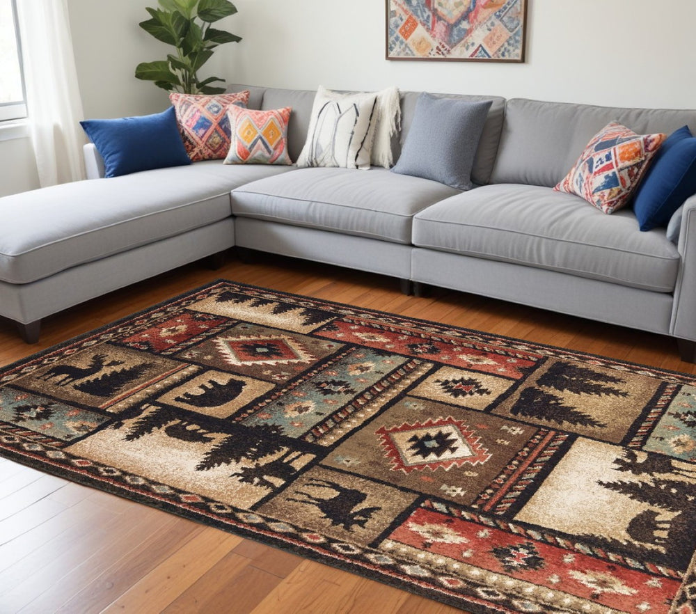 HomeRoots 5' Brown and Black Lodge-Style Area Rug - Cozy, Durable, and Perfect for High-Traffic Spaces 6'7" x 9'2" 388865