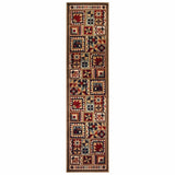 Homeroots 2' X 8' Brown And Red Ikat Patchwork Runner Rug  Polypropylene 388868