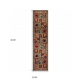 Homeroots 2' X 8' Brown And Red Ikat Patchwork Runner Rug  Polypropylene 388868