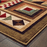 Homeroots 5' X 7' Brown And Red Ikat Patchwork Area Rug  Polypropylene 388870