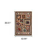 Homeroots 5' X 7' Brown And Red Ikat Patchwork Area Rug  Polypropylene 388870