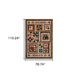 Homeroots 7' X 9' Brown And Red Ikat Patchwork Area Rug  Polypropylene 388871