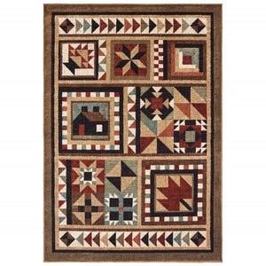 Homeroots 8' X 10' Brown And Red Ikat Patchwork Area Rug  Polypropylene 388872