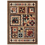 Homeroots 8' X 10' Brown And Red Ikat Patchwork Area Rug  Polypropylene 388872