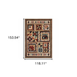 Homeroots 10' X 13' Brown And Red Ikat Patchwork Area Rug  Polypropylene 388873