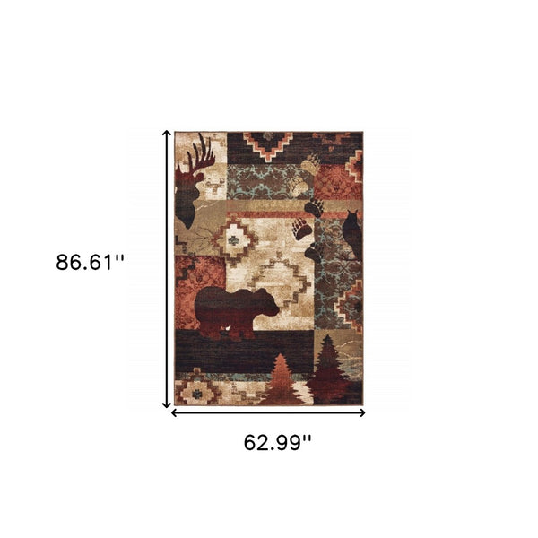 HomeRoots 5' Rustic Lodge Animal Area Rug - Nature-Inspired Design with Durable, Easy-Care Polypropylene Material 5'3" x 7'3" 388876
