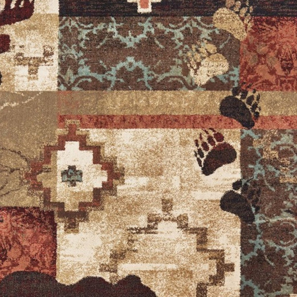 HomeRoots 5' Rustic Lodge Animal Area Rug - Nature-Inspired Design with Durable, Easy-Care Polypropylene Material 5'3" x 7'3" 388876