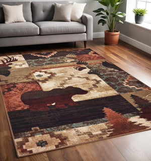 HomeRoots 5' Rustic Lodge Animal Area Rug - Nature-Inspired Design with Durable, Easy-Care Polypropylene Material 5'3" x 7'3" 388876