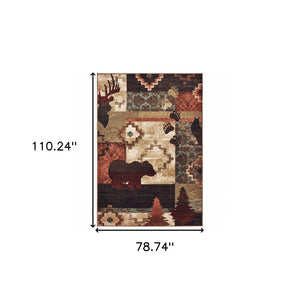 HomeRoots 5' Rustic Lodge Animal Area Rug - Nature-Inspired Design with Durable, Easy-Care Polypropylene Material 6'7" x 9'2" 388877