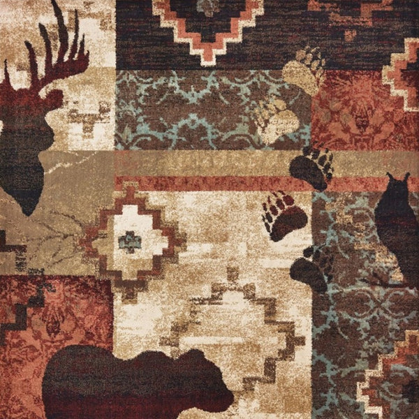 HomeRoots 5' Rustic Lodge Animal Area Rug - Nature-Inspired Design with Durable, Easy-Care Polypropylene Material 7'10" x 10' 388878