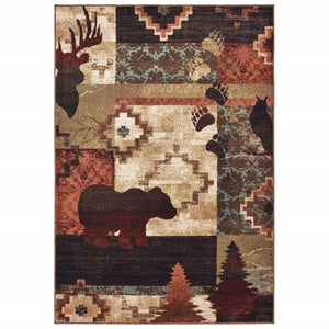 HomeRoots 5' Rustic Lodge Animal Area Rug - Nature-Inspired Design with Durable, Easy-Care Polypropylene Material 9'10" x 12'10" 388879