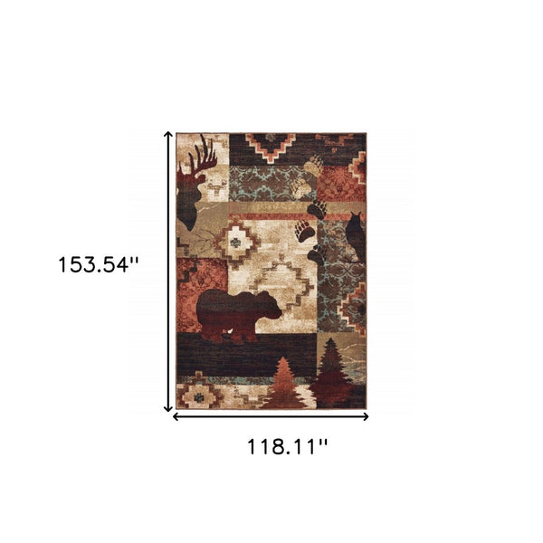 HomeRoots 5' Rustic Lodge Animal Area Rug - Nature-Inspired Design with Durable, Easy-Care Polypropylene Material 9'10" x 12'10" 388879