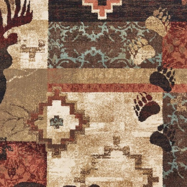 HomeRoots 5' Rustic Lodge Animal Area Rug - Nature-Inspired Design with Durable, Easy-Care Polypropylene Material 9'10" x 12'10" 388879